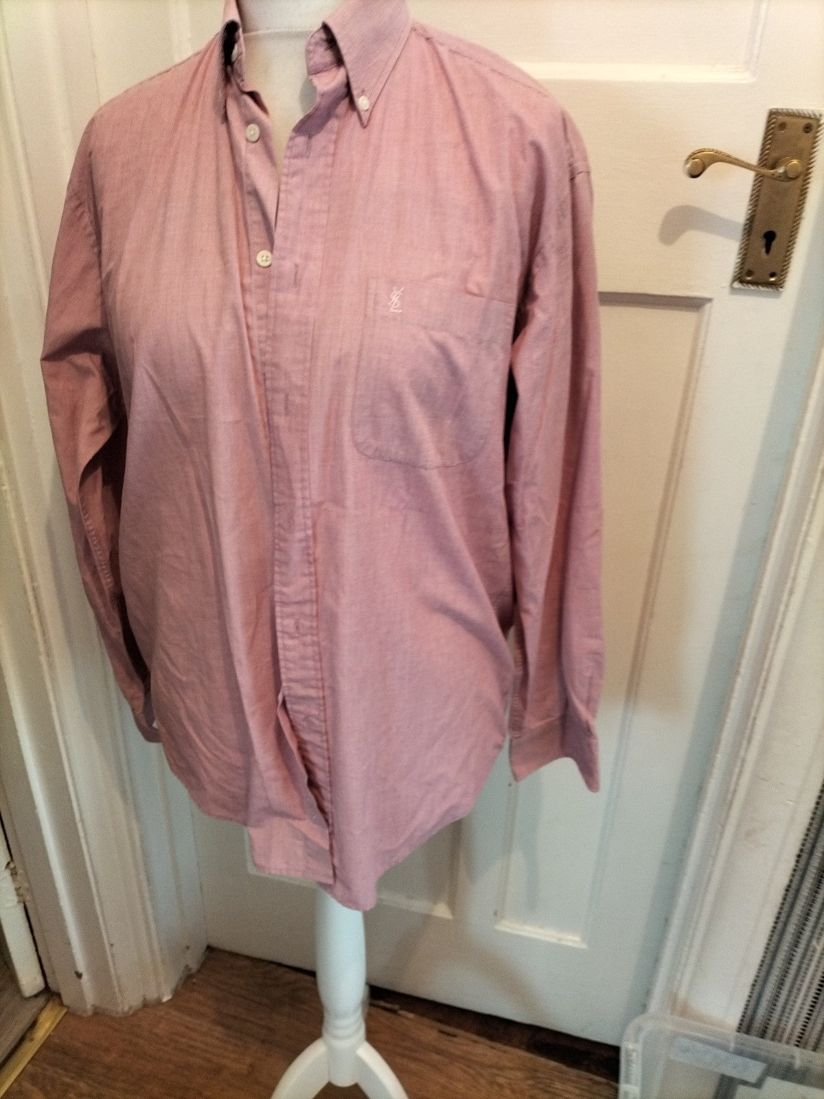 Mens Size 15 Purple Fleck Long Sleeved Shirt Cotton Rich