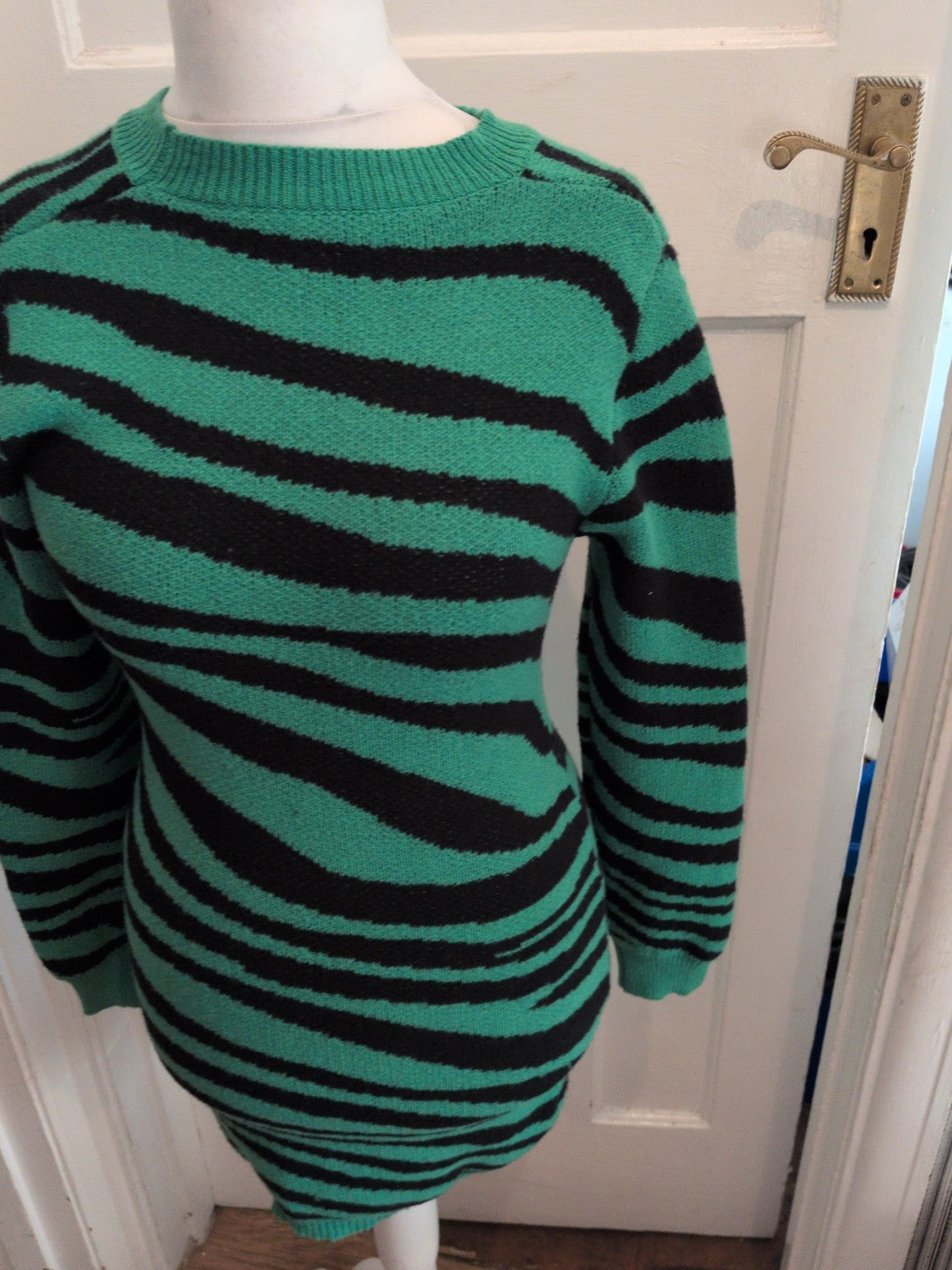 Shein Medium Green And Black Long Sleeve Jumper Dress