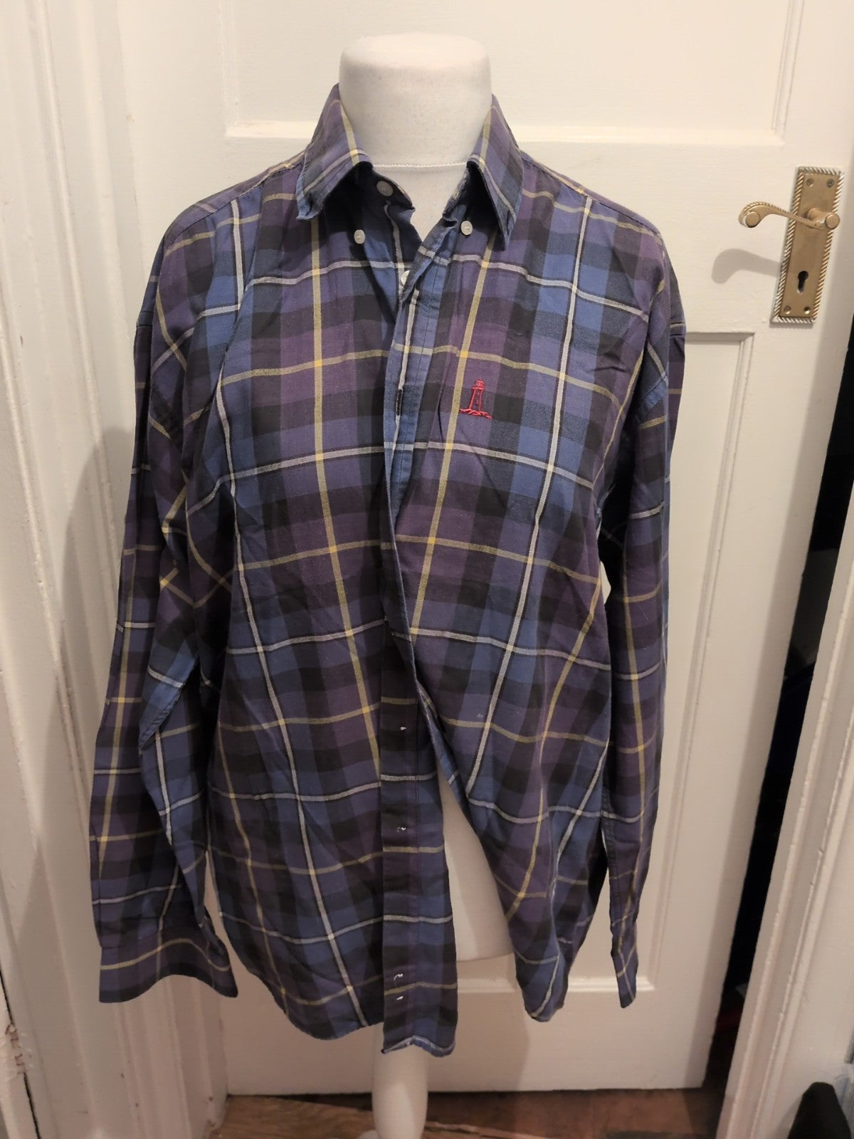 Rockport XL Navy Check Long Sleeve Shirt