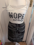 Chicme Medium Green Camo And White "Nope Not Today" Sleeveless Dress