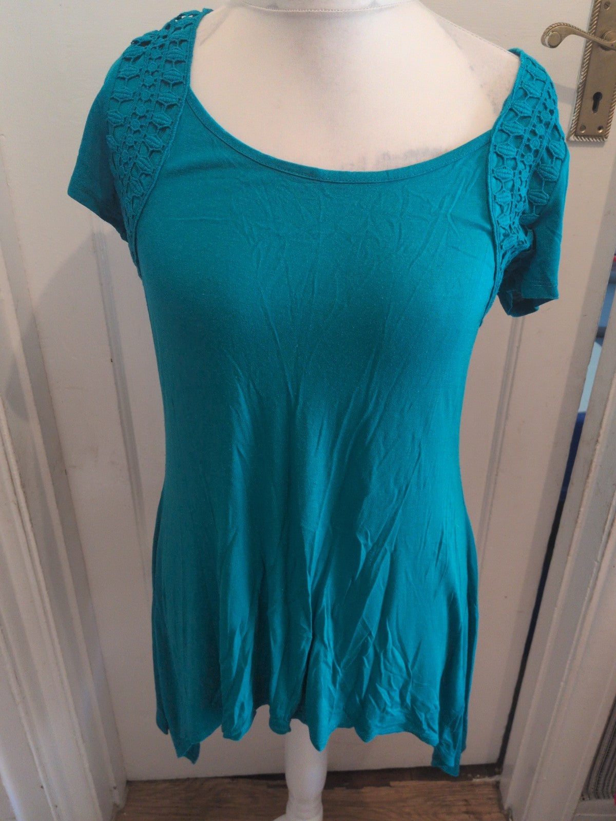 Ladies BM 14 Dark Aqua Turquoise Short Sleeve Flowy Blouse