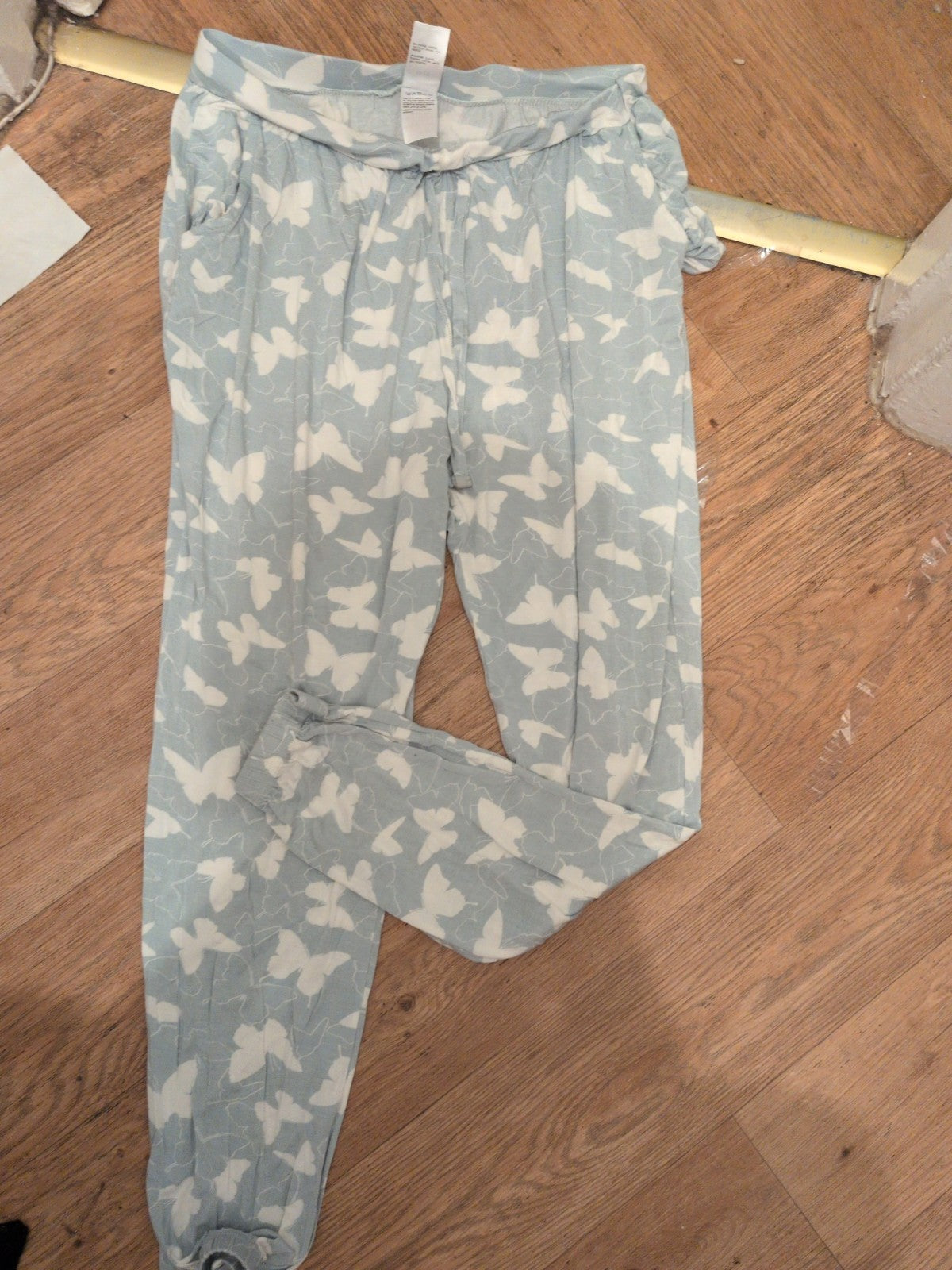 Ladies Peacocks 14-16 Pale Green And White Butterfly Pyjama Bottoms