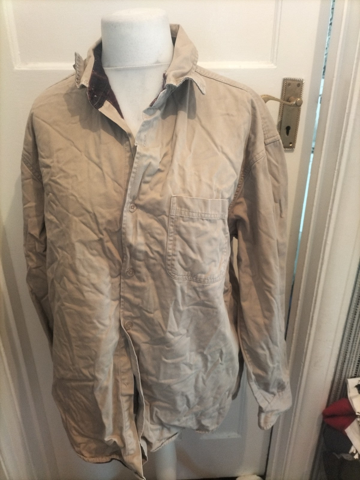 Mens Kingston Size XL Beige Lined Buttoned Jacket Heavy Shirt