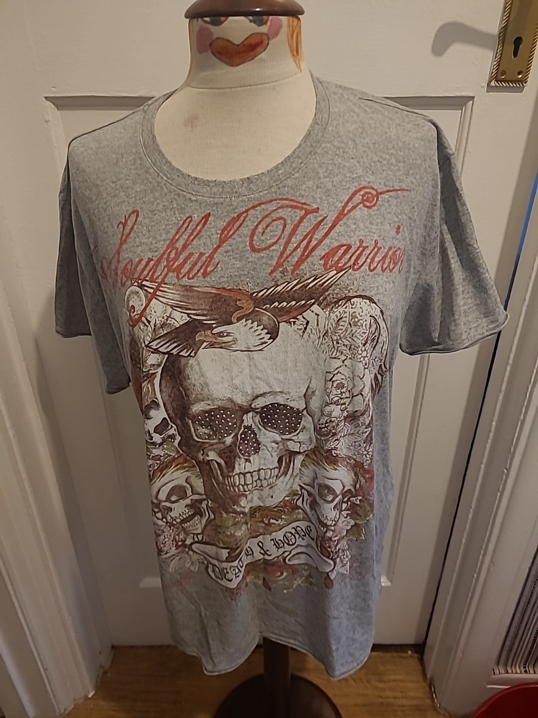 Ladies Urban Spirit Size XL Grey Skull Short Sleeved Tshirt
