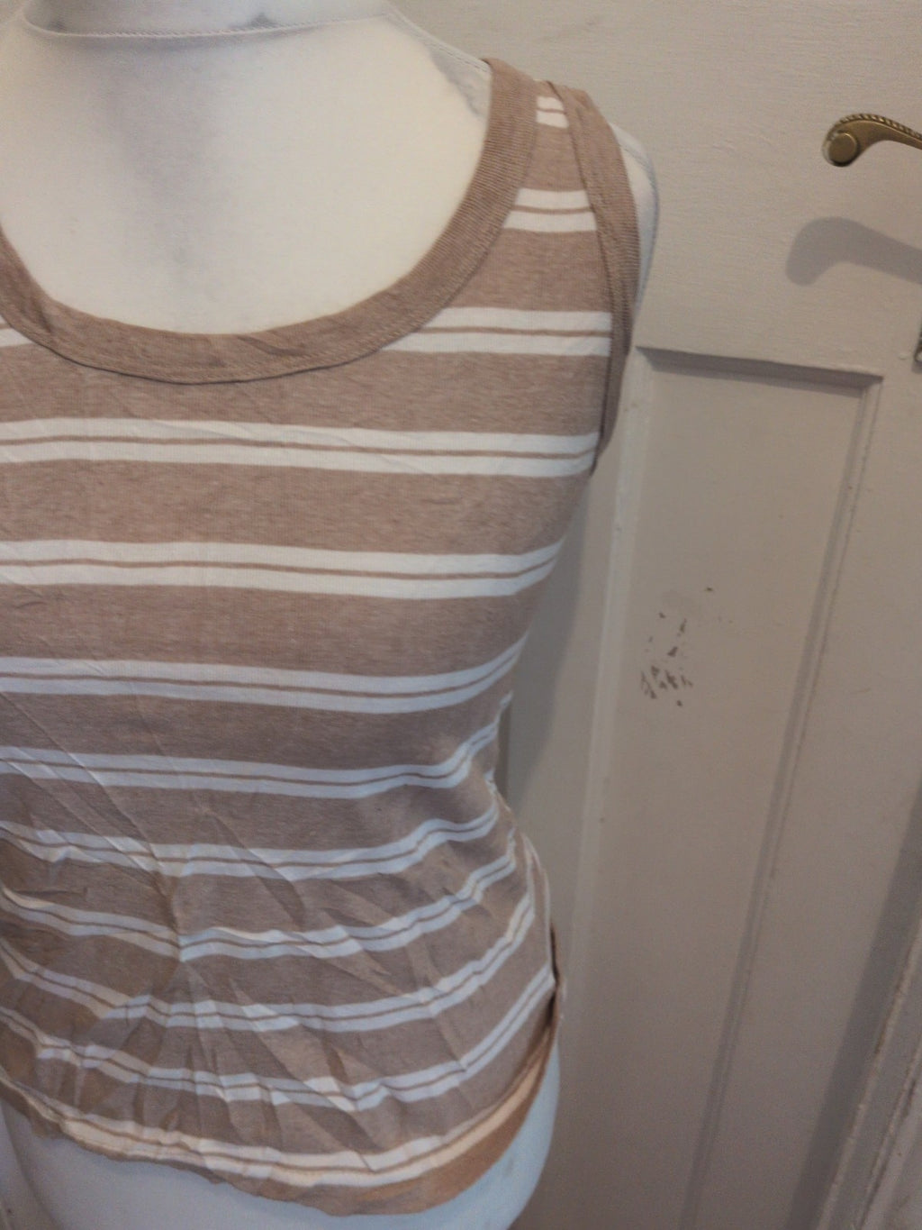 Tu 14 Sleeveless Pale Brown Stripe T-shirt