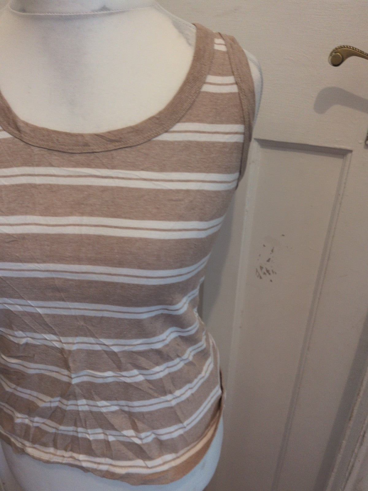 Tu 14 Sleeveless Pale Brown Stripe T-shirt