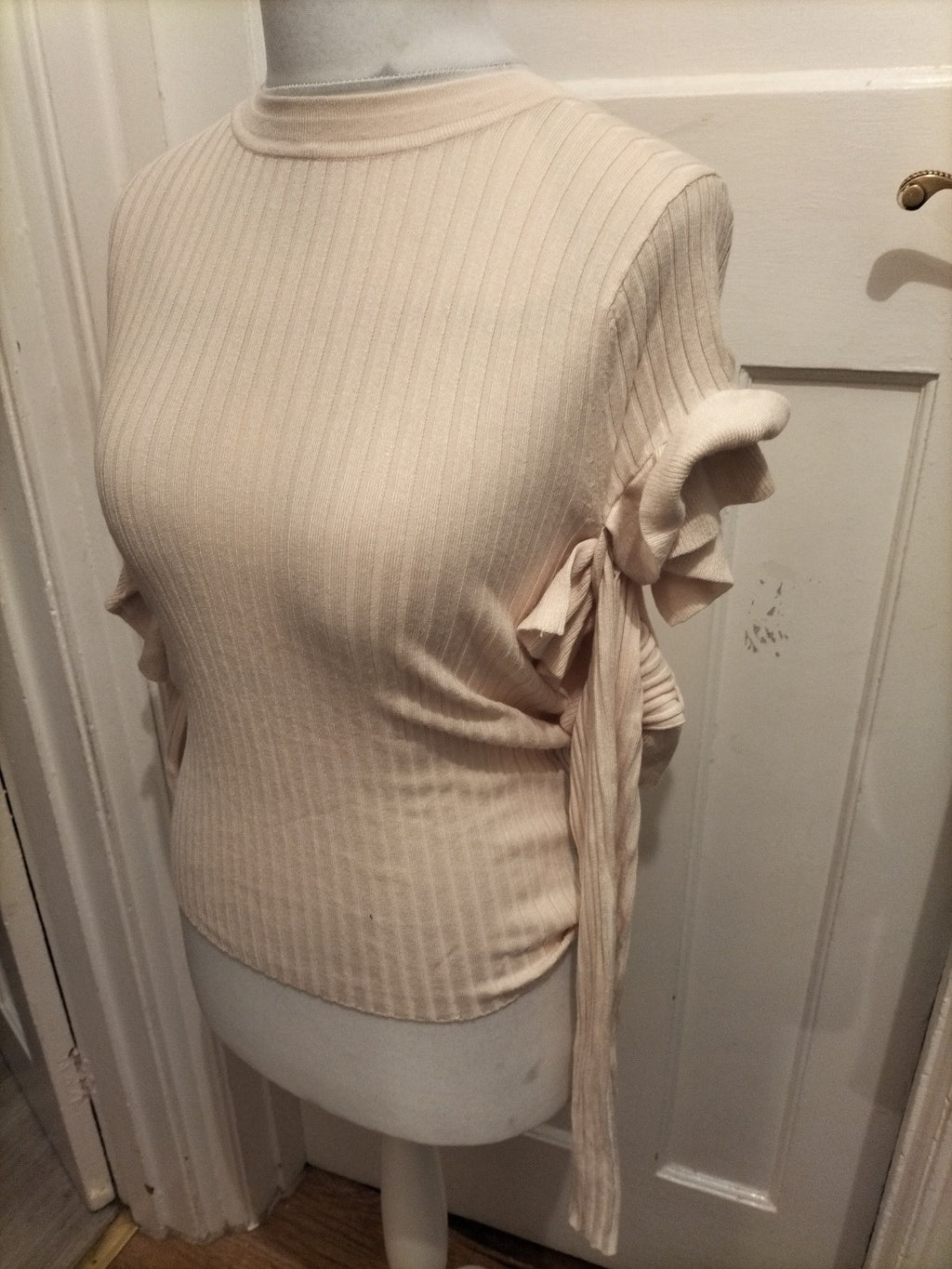 ASOS 10 Cream Ribbed Long Sleeve Blouse