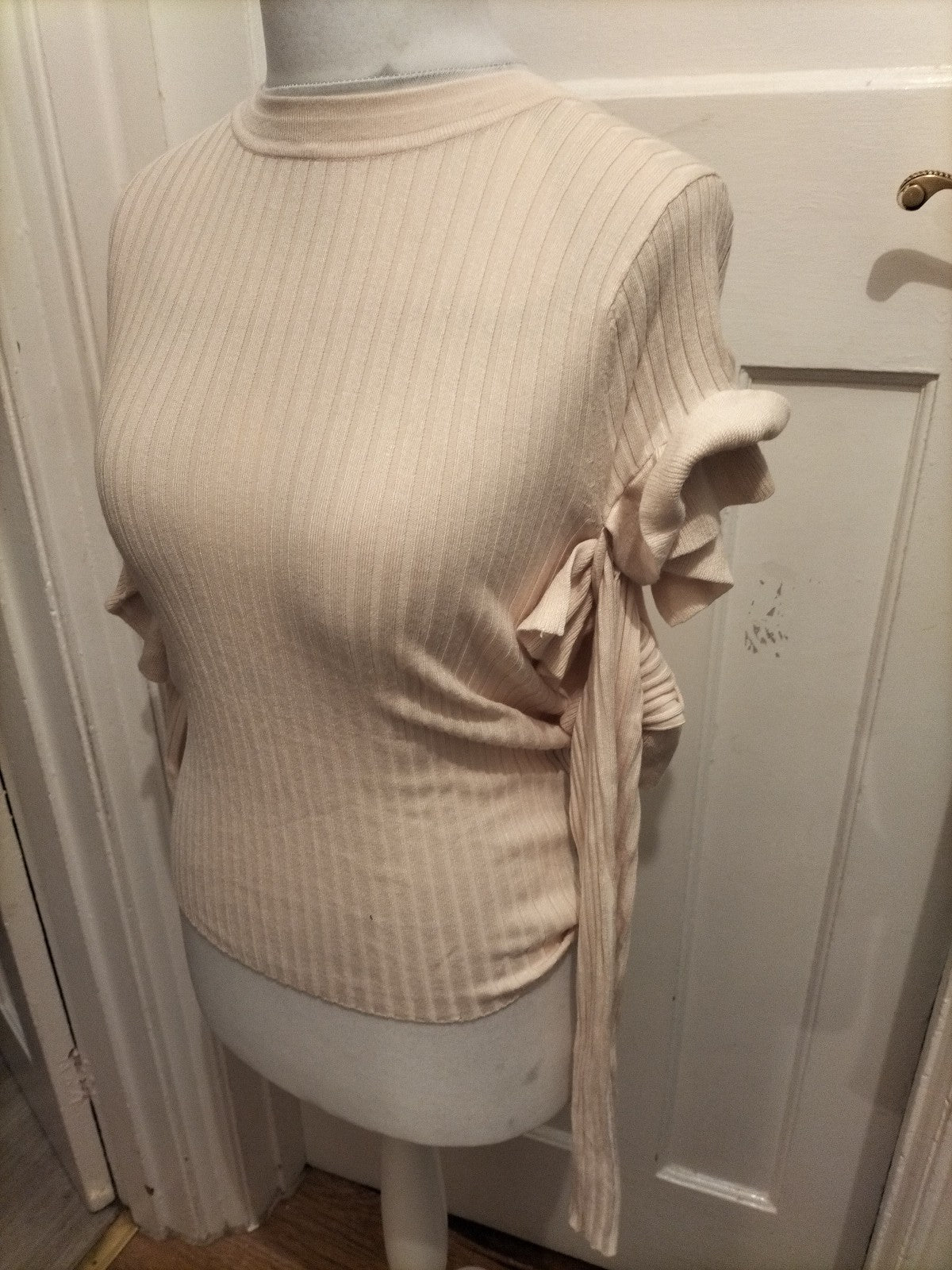 ASOS 10 Cream Ribbed Long Sleeve Blouse