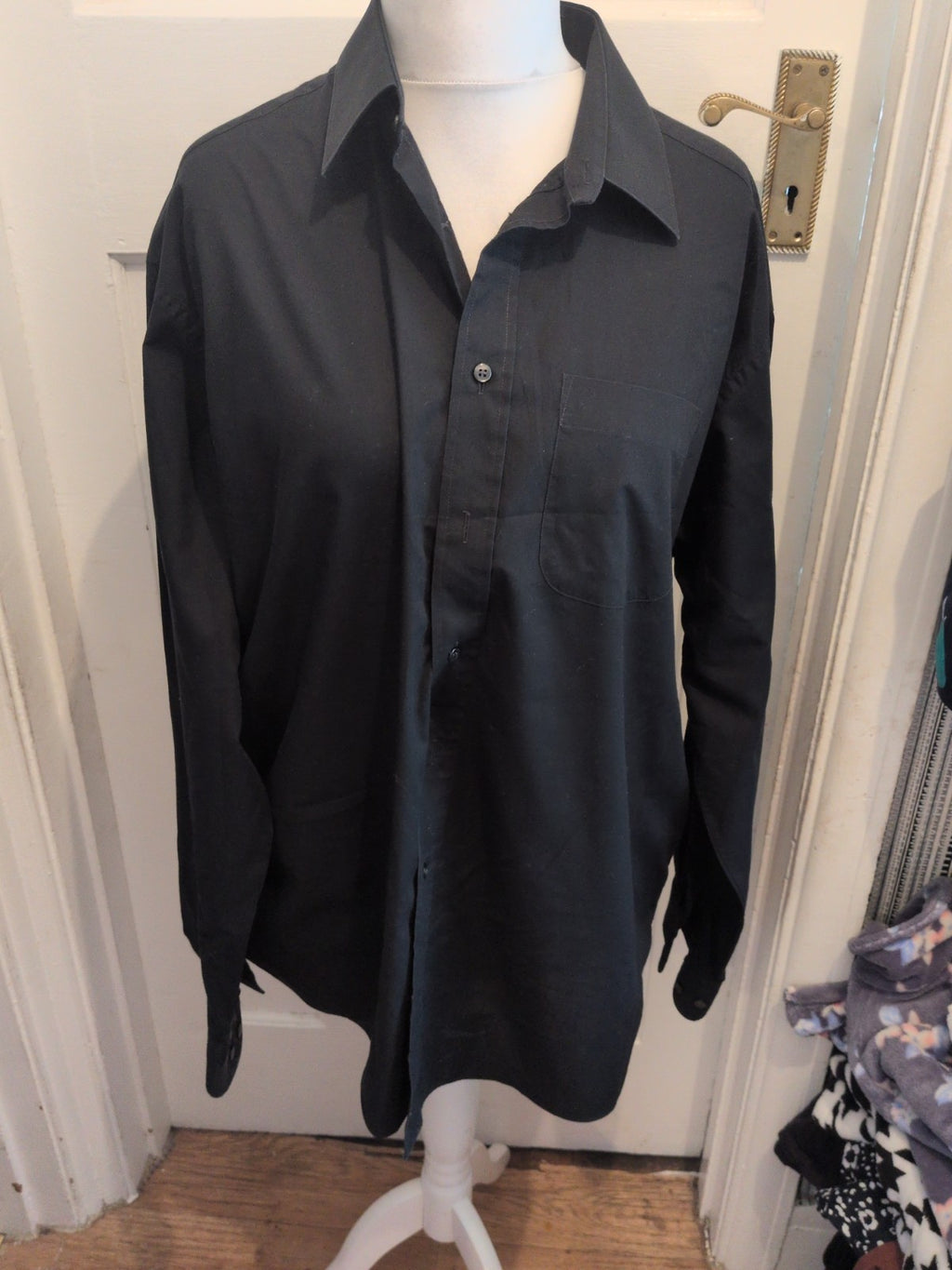 Marks And Spencer 17.5 Black Long Sleeve Smart Shirt Chest 44"