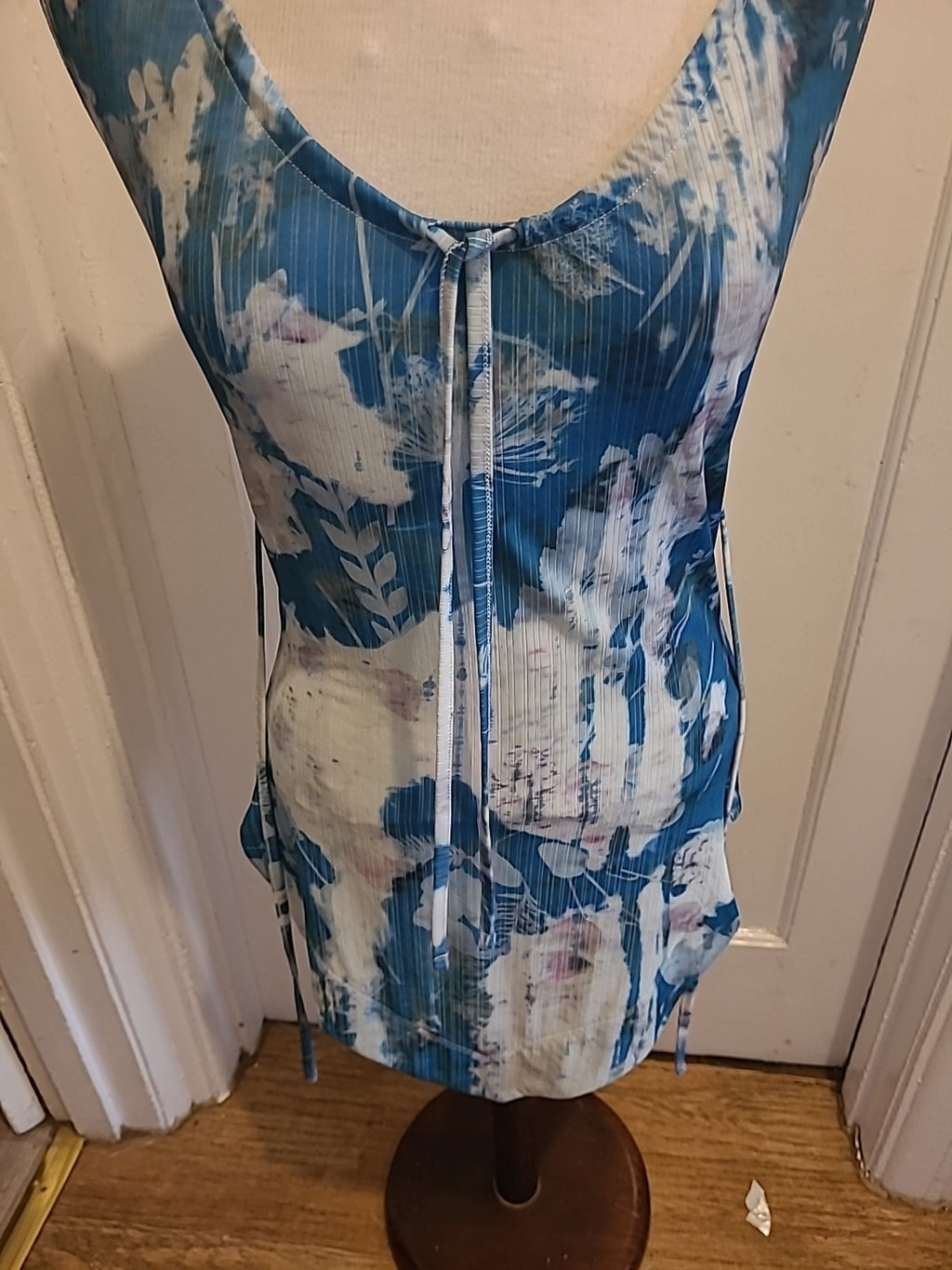 Ladies Next Size 8 Blue/White/Grey Scoop Neck Longline Top