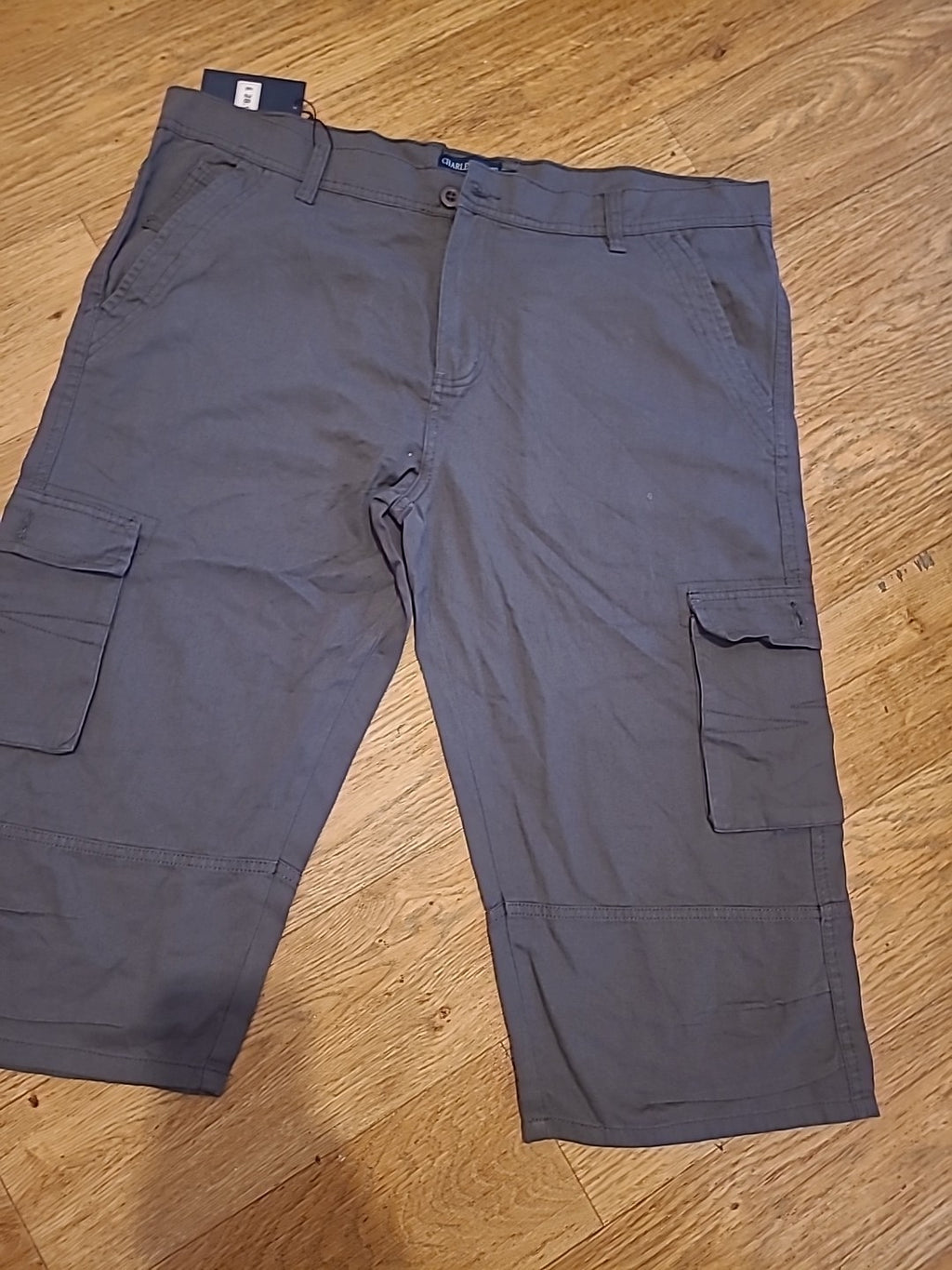 Brand New Mens Charles Classic Size 38" Grey Cropped Jeans/Long Shorts