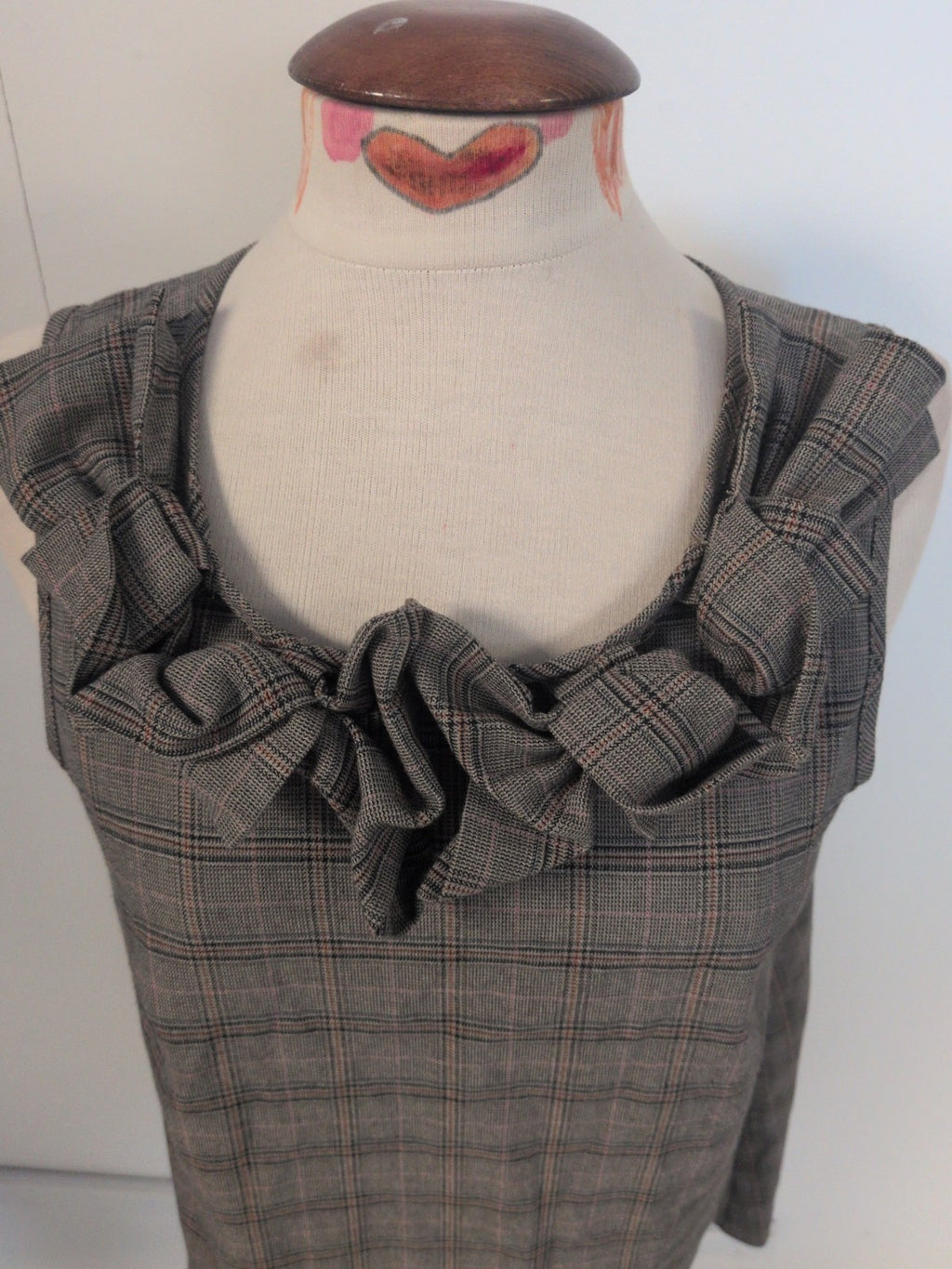 River Island 14 Grey Check Beige Sleeveless Dress