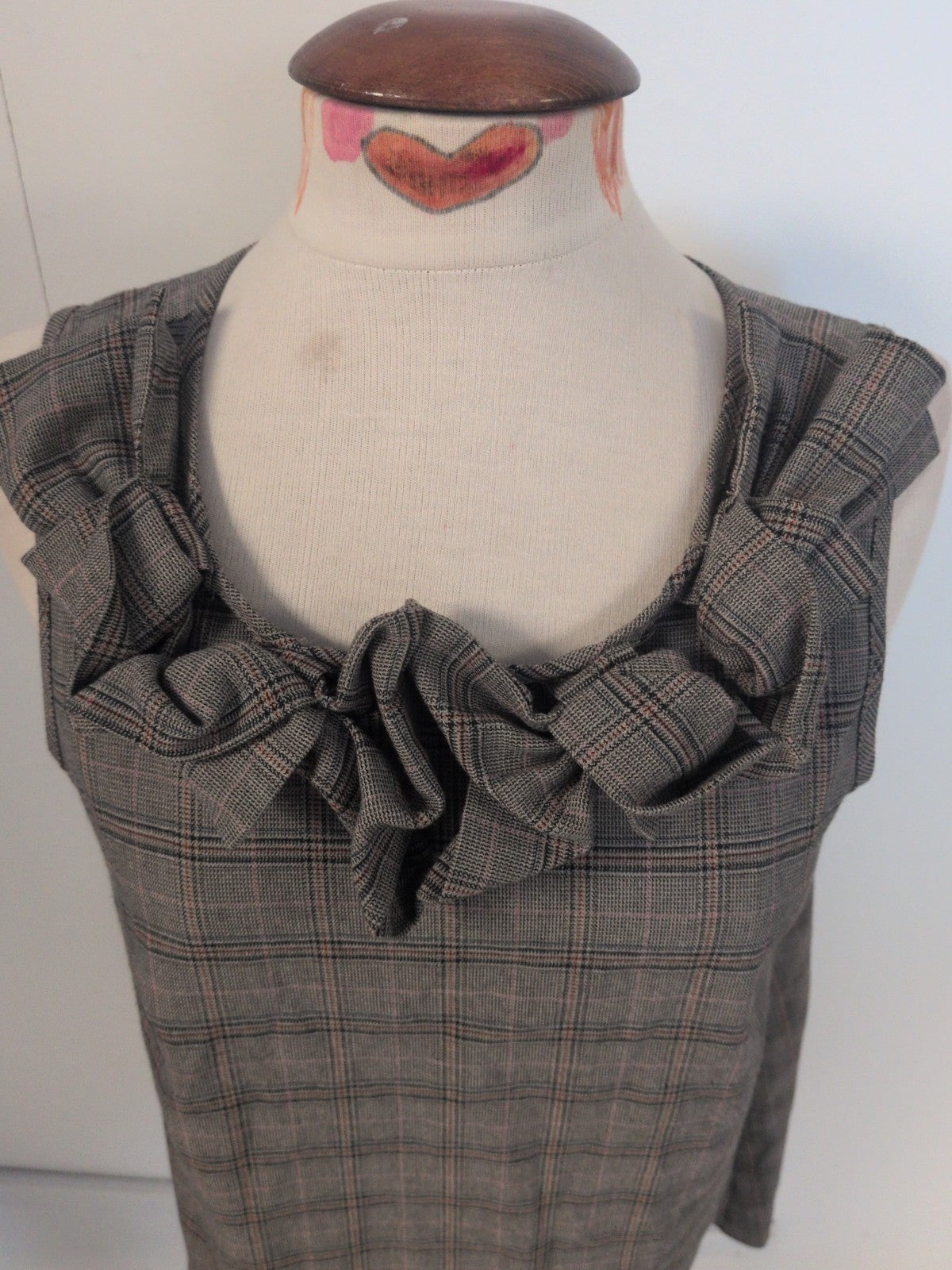 River Island 14 Grey Check Beige Sleeveless Dress