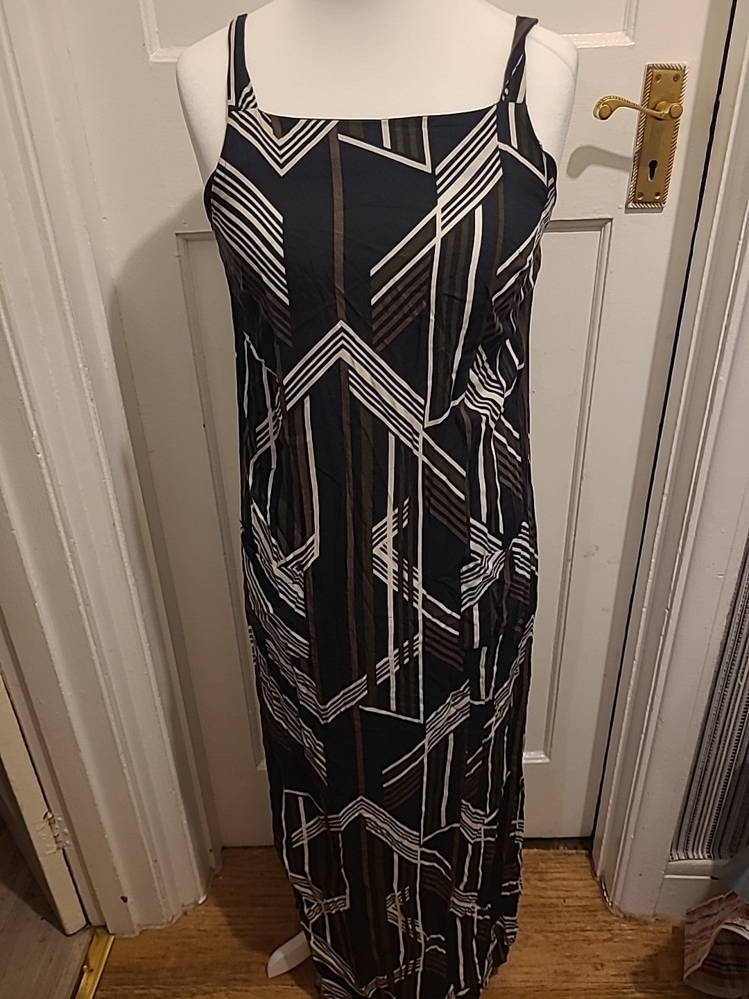 Ladies Dorothy Perkins Size 12 Black/Brown/White Sleeveless Long Pencil Dress