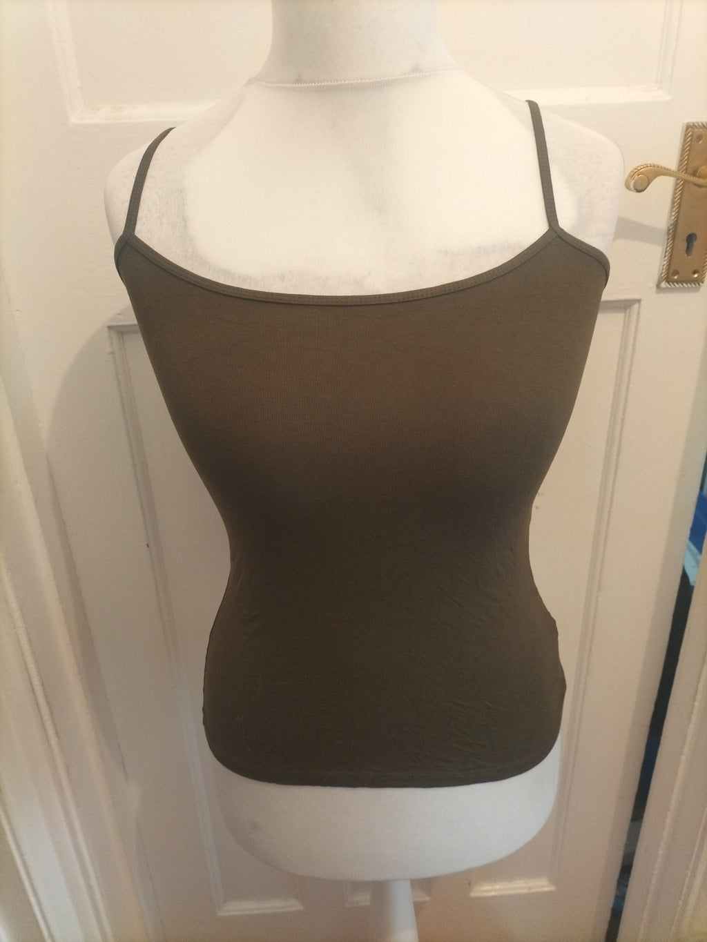 Ladies F&F Size 10 Green Khaki Spaghetti Straps Top