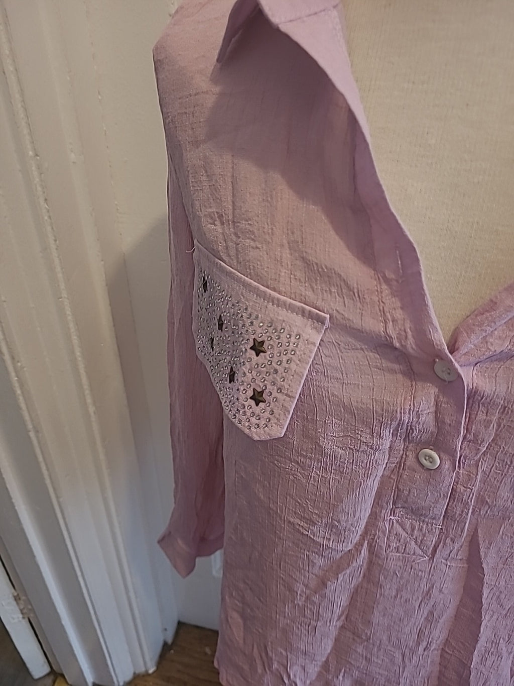 Ladies Size Small Pink Long Sleeved Diamonte Detailed Blouse