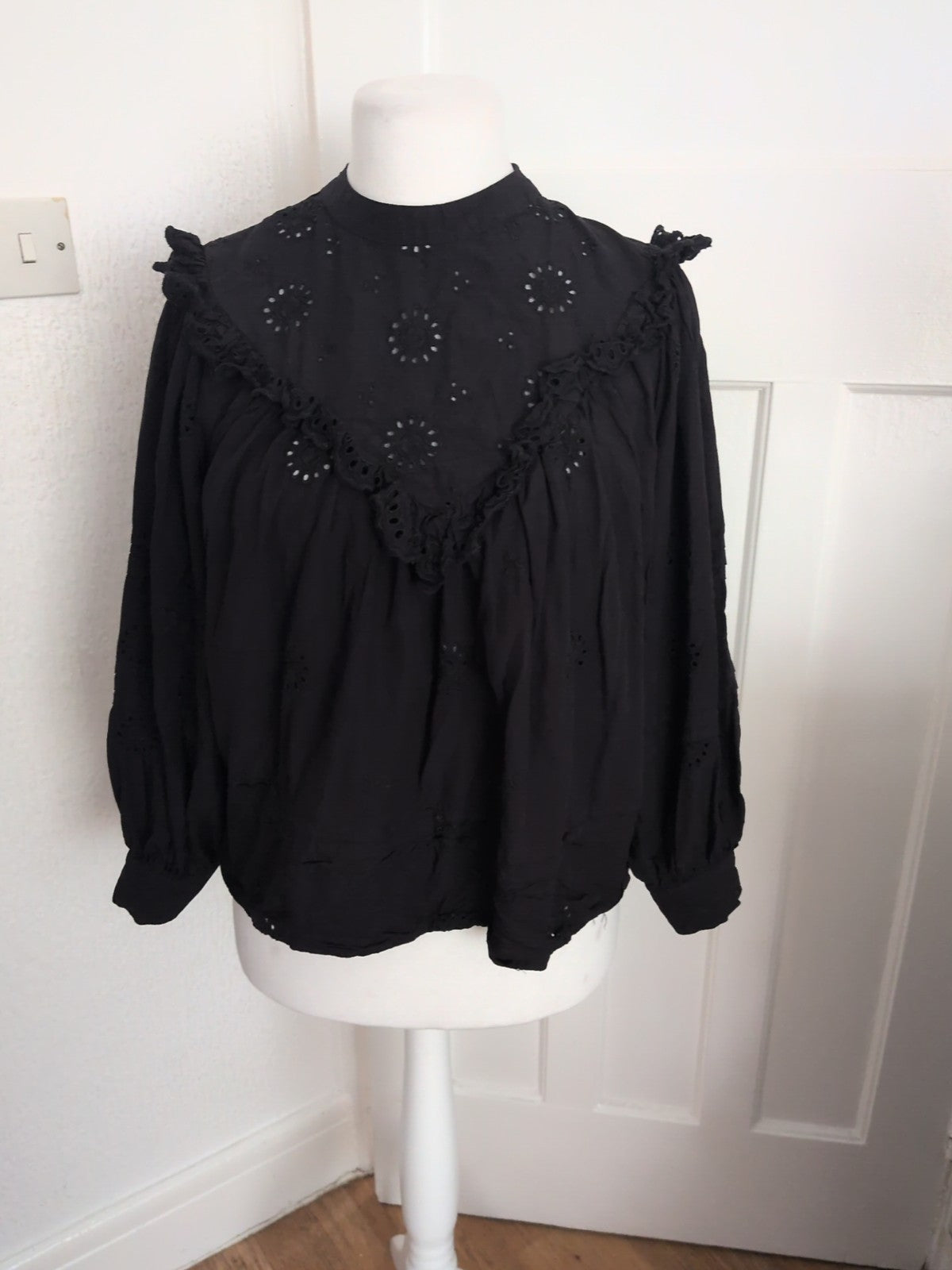 George 16 Black Frill And Pleat Long Sleeve Blouse