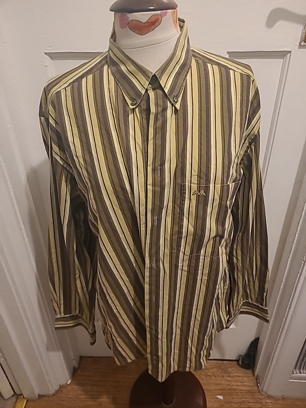 Mens Broker Size 43 Green Toned Striped Long Sleeved Shirt