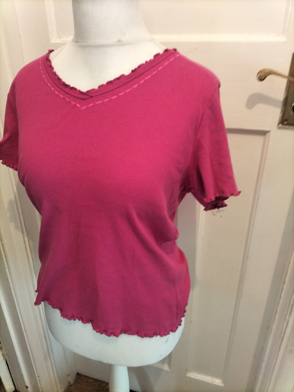 BM Casual Medium Pink Short Sleeve Blouse Frill Hem