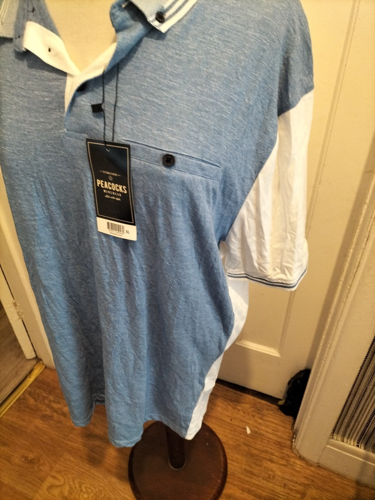 Brand New Mens Peacocks Size XL Blue White Short Sleeved Polo Shirt