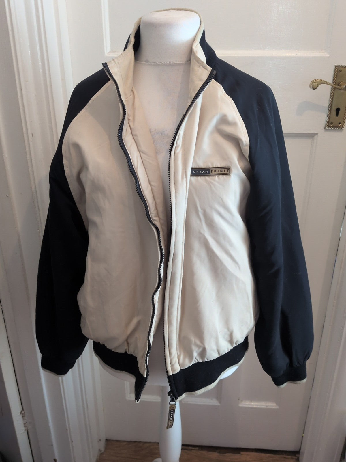 Urban Spirit Large Cream And Navy Bomber Jacket