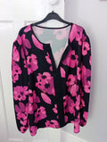 Ladies Black & Pink Blouse Long Sleeved Large Print Floral Size 5xl Free...