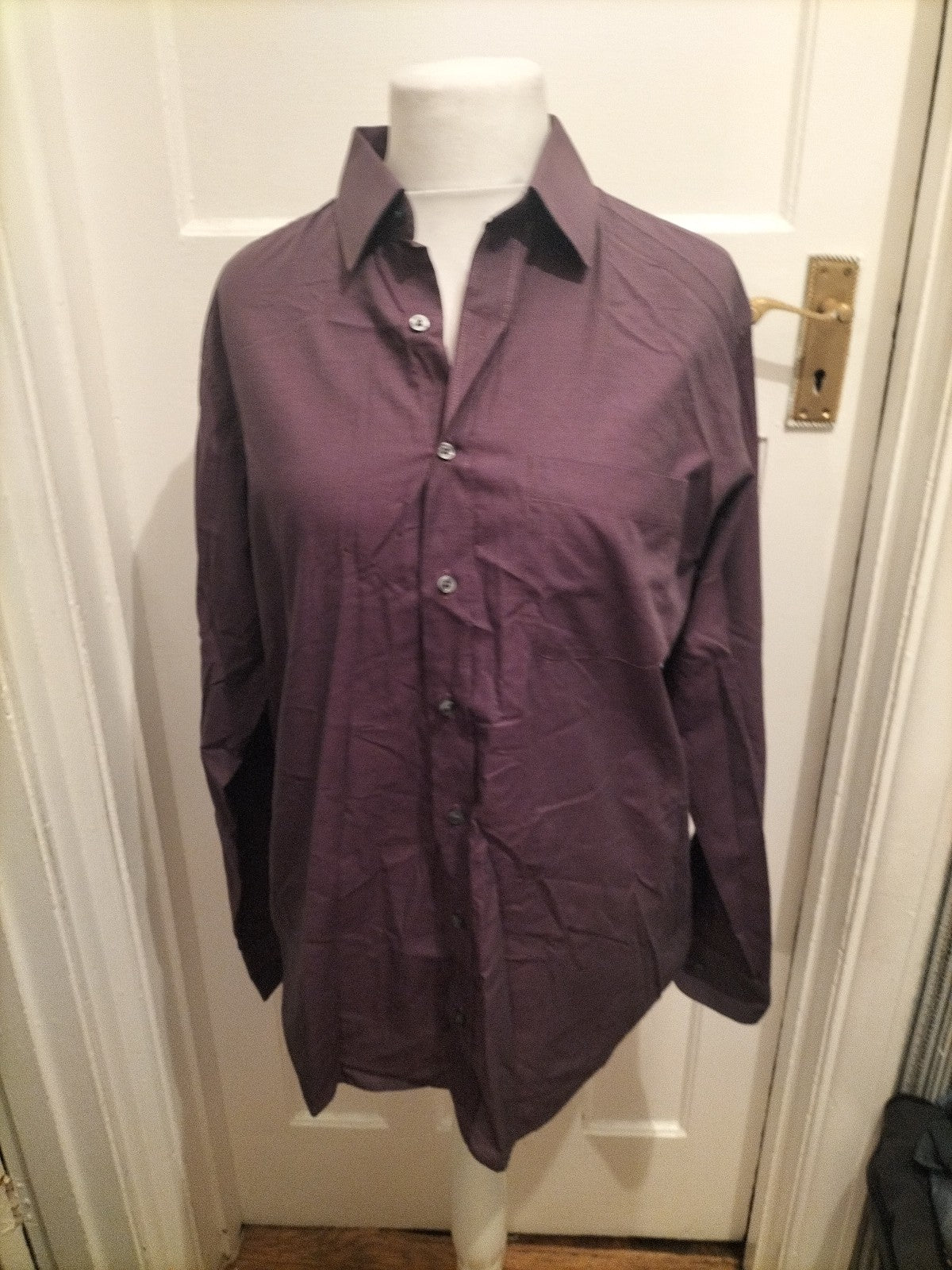 Mens M&S Man Size 16 Dark Purple Long Sleeved Reg Fit Shirt