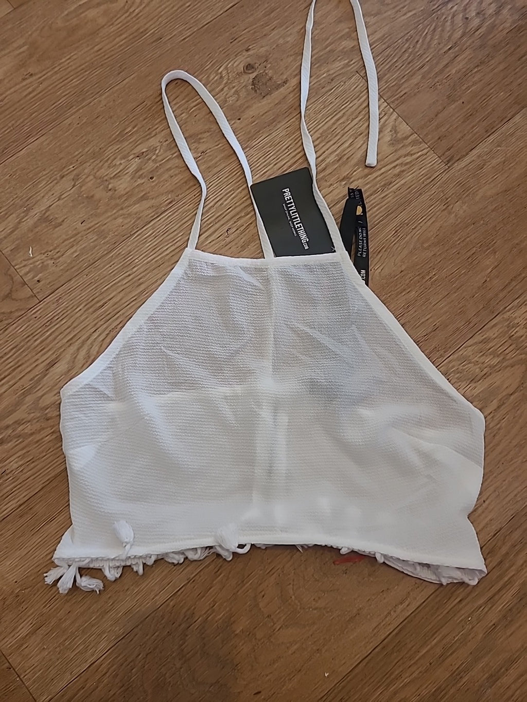 Brand New Ladies PLT Size 10 White Halterneck Tassel Crop Top