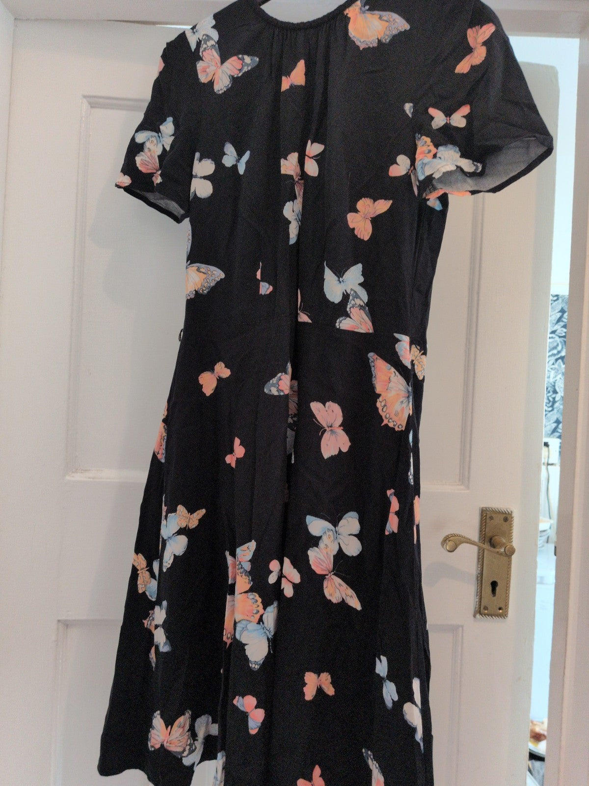 Oasis 8 Black Butterfly Flare Dress Short Sleeve