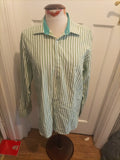 Mens Society Of Threads Size 15.5" Green/White Striped Long Sleeved Shirt