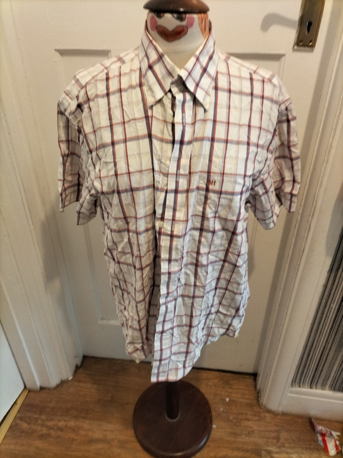 Mens Pedro Del Hierro Size Large Pin Point Oxford White Check Short Sleeved...