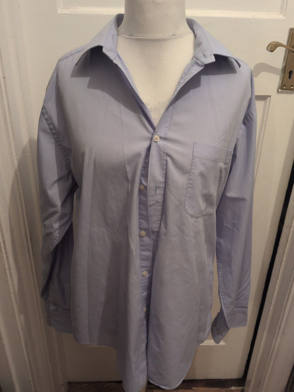 Mens Marks And Spencer Tailoring 16" Collared Blue Long Sleeve Shirt