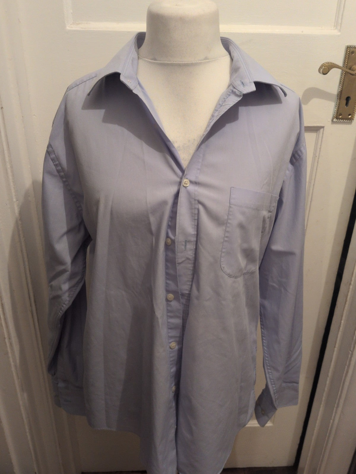 Mens Marks And Spencer Tailoring 16" Collared Blue Long Sleeve Shirt