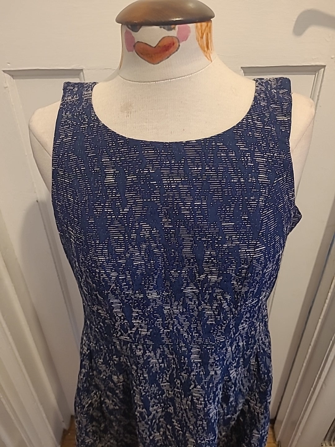 Ladies Next Size 12 Navy Fleck Sleeveless Dress