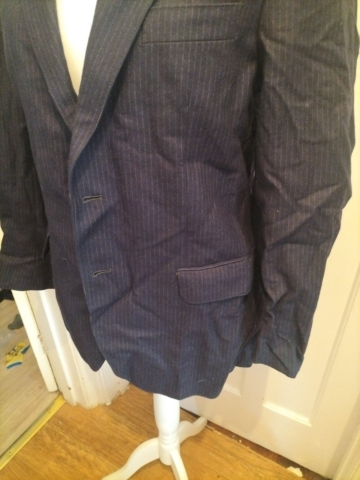 Mens Wool Medium Navy Pinstripe Suit Jacket