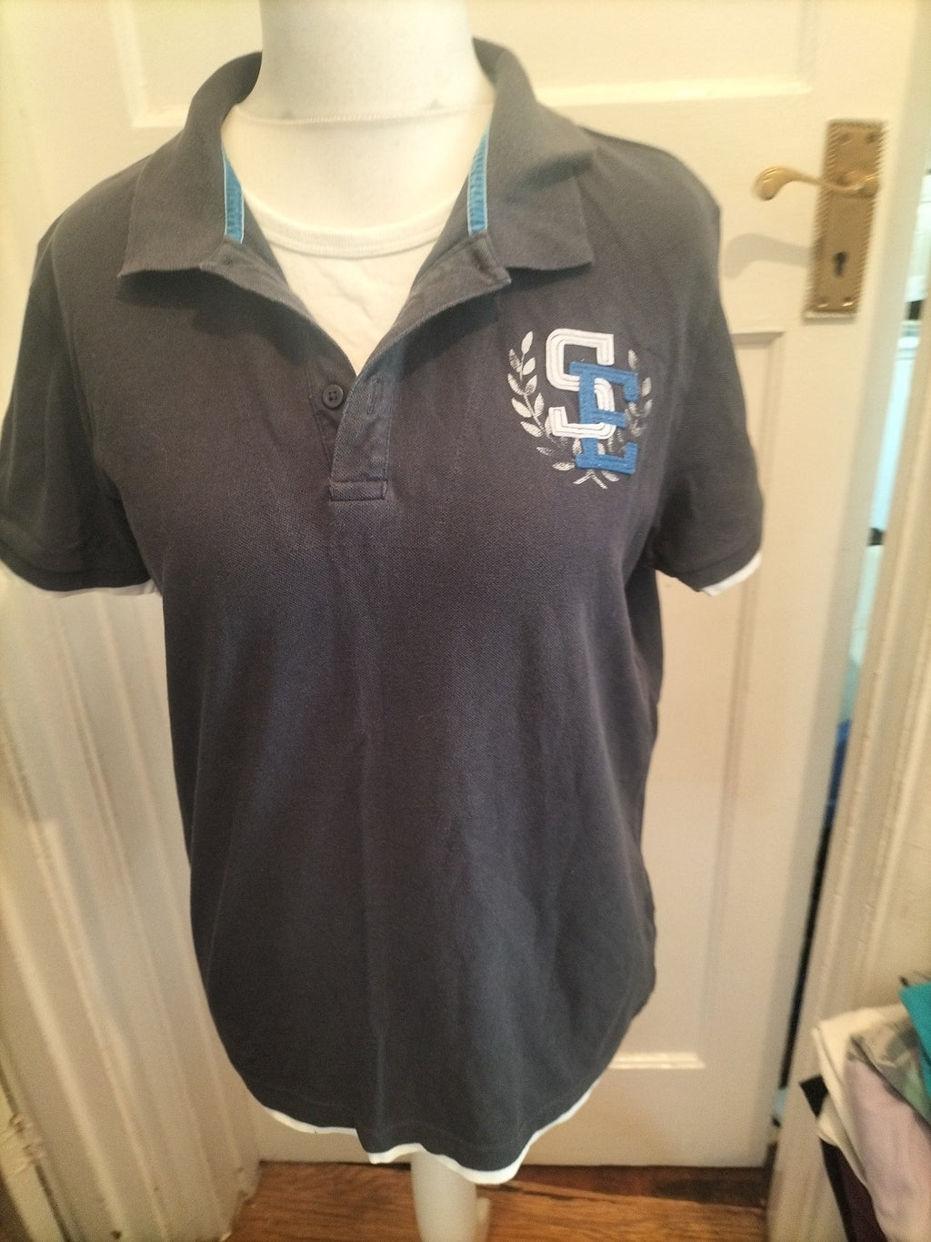 Next Large Navy Short Sleeve Polo White Trim
