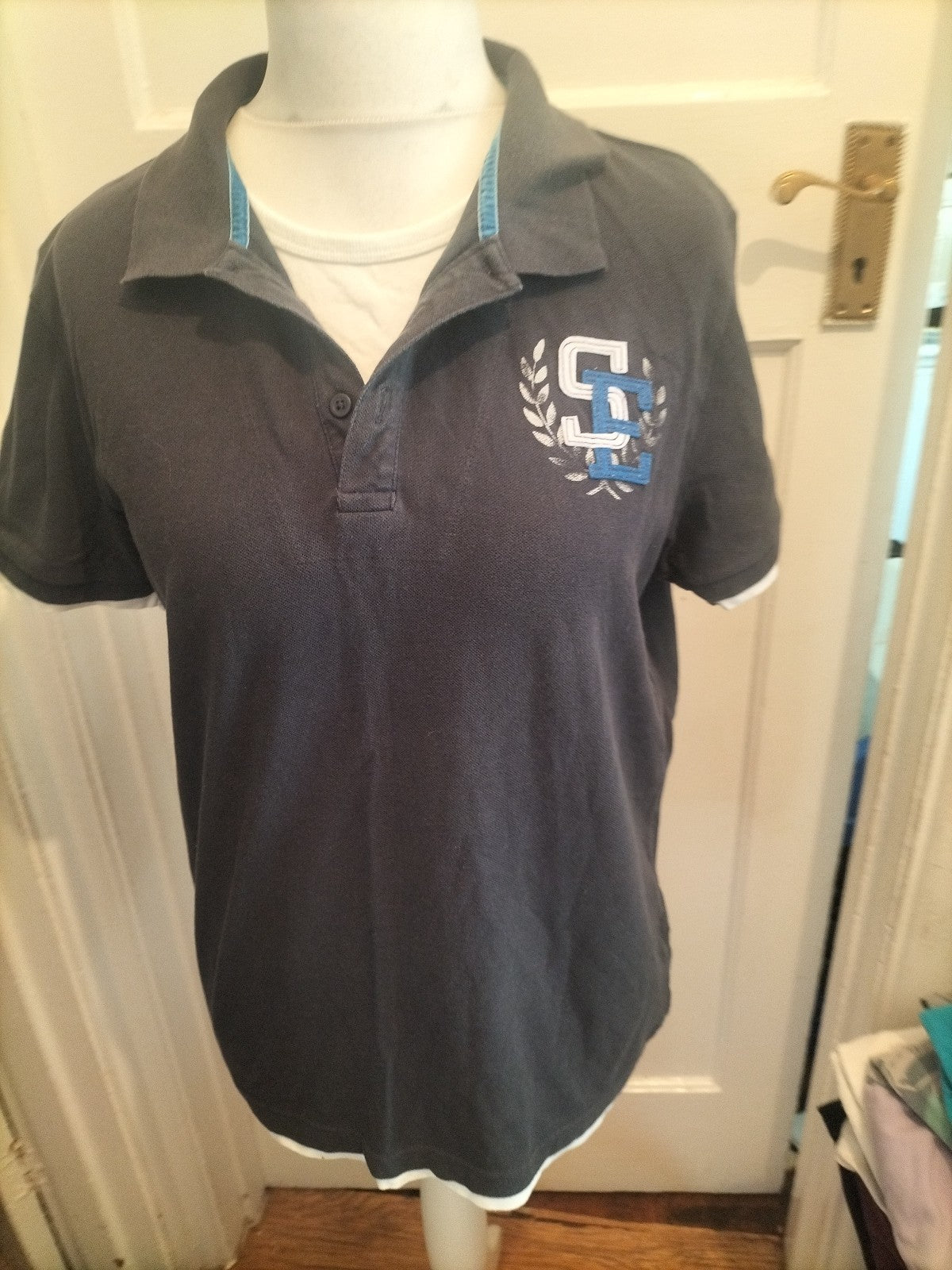 Next Large Navy Short Sleeve Polo White Trim