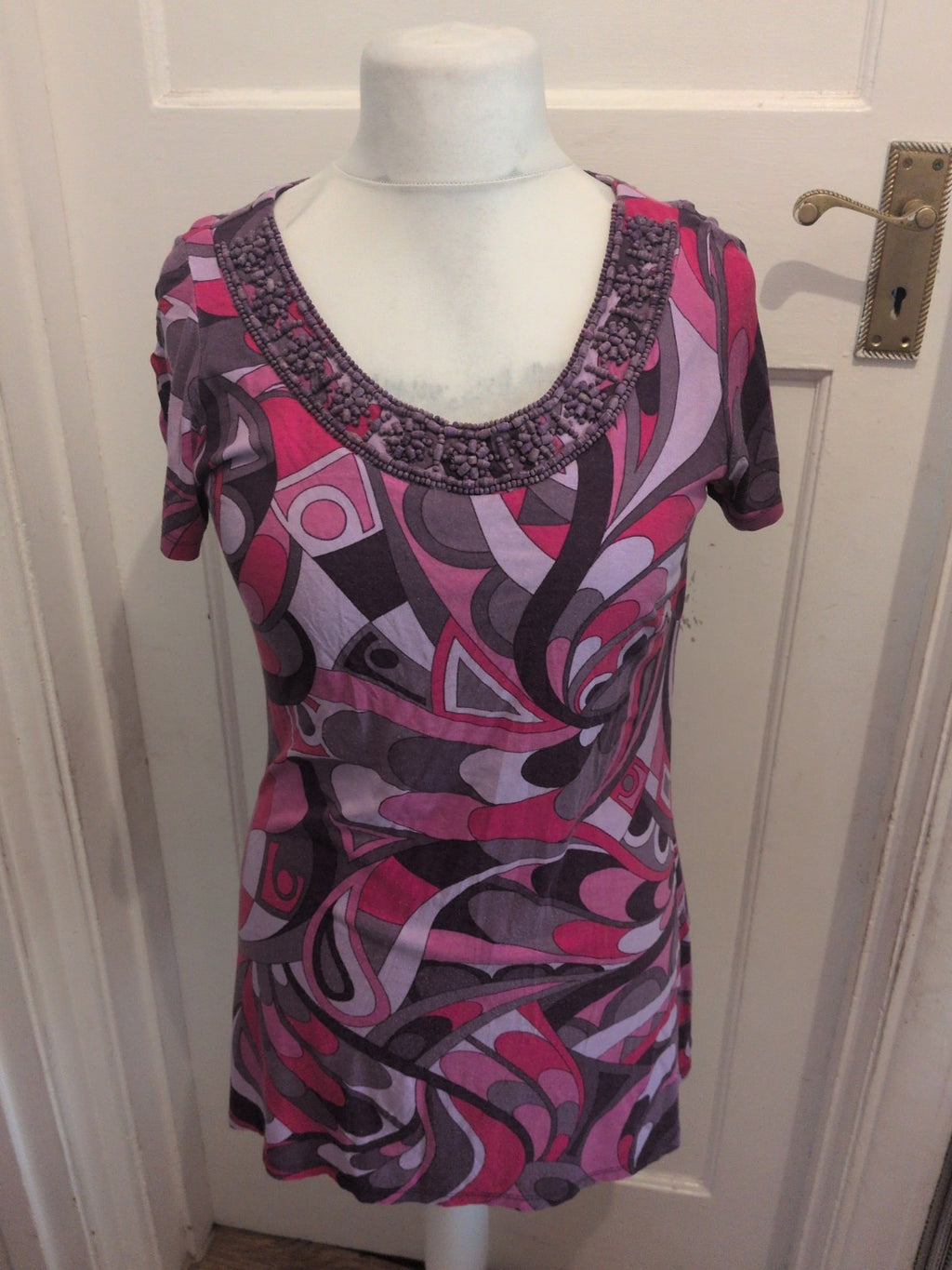 Ladies Principles Size 12 Purple And Pink Toned Short Sleeve Blouse