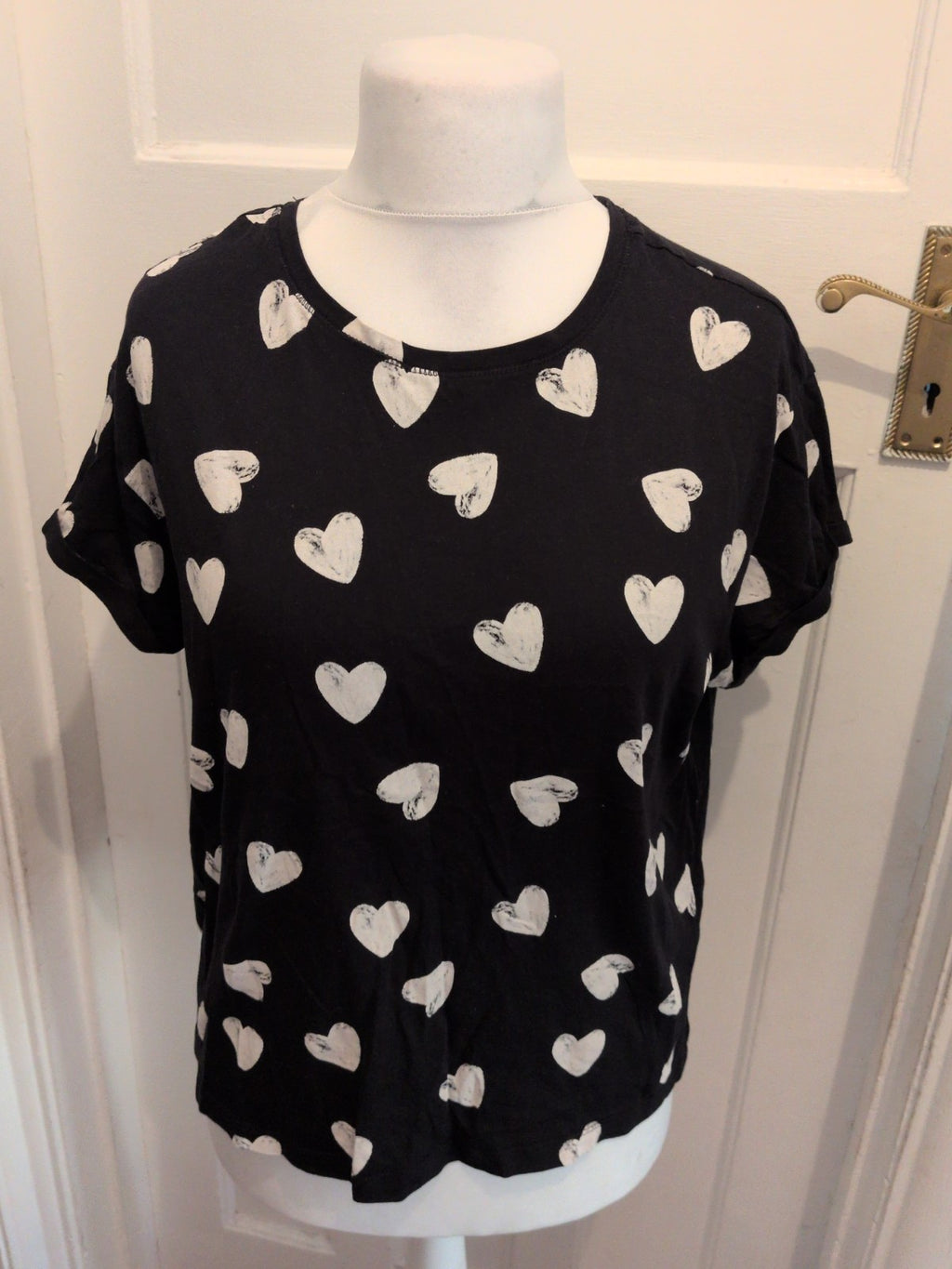 Marks And Spencer Large Black With White Hearts Short Sleeve Pyjama Top