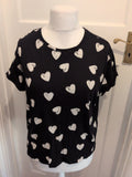 Marks And Spencer Large Black With White Hearts Short Sleeve Pyjama Top