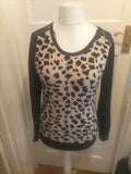Ladies Wallis Petite Size 12 Black Animal Print Long Sleeved Zip Shoulder Jumper