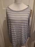 Ladies Flash Women 1968 Size L Grey And White Striped Long Sleeve Blouse