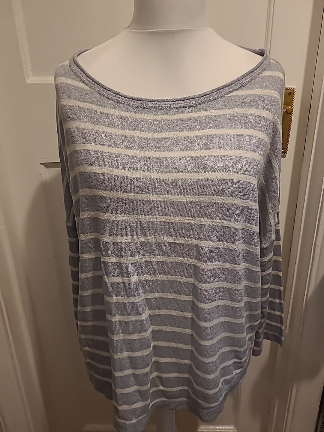 Ladies Flash Women 1968 Size L Grey And White Striped Long Sleeve Blouse