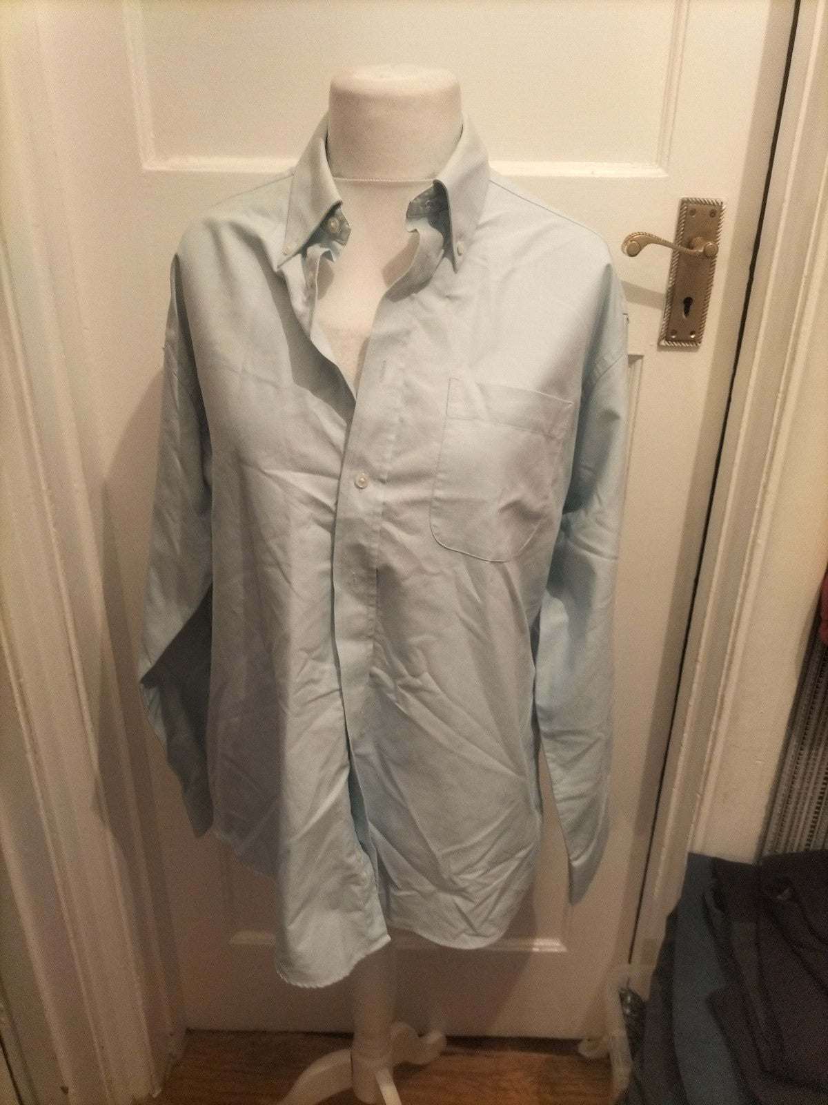 Mens Marks And Spencer Size 16.5 Light Aqua Smart Shirt Long Sleeved