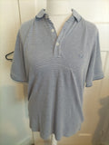 Mens Lincoln Size Large Blue And Navy Striped Short Sleeved Polo