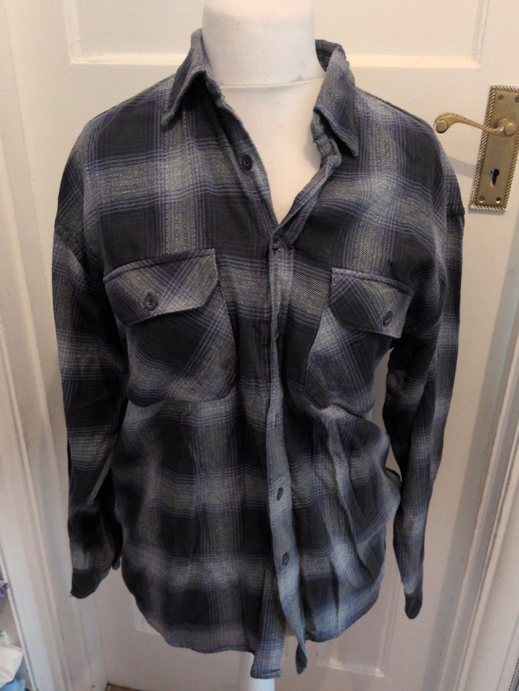 Marks And Spencer Medium Two Tone Grey Buttoned Shirt Cotton