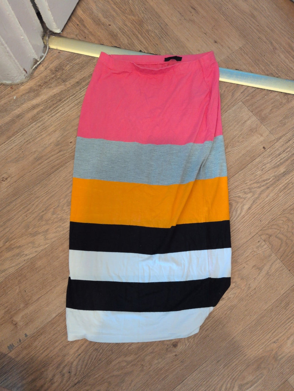 Topshop 12 Pink Orange Black Elasticated Pencil Midi Skirt