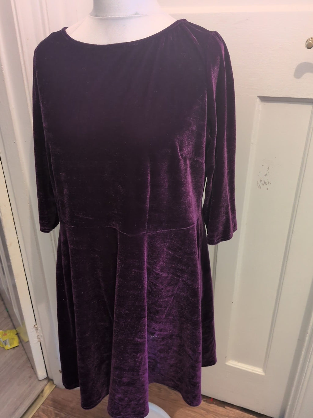 Marks And Spencer 18 Purple Velvet Style Half Sleeve Dress