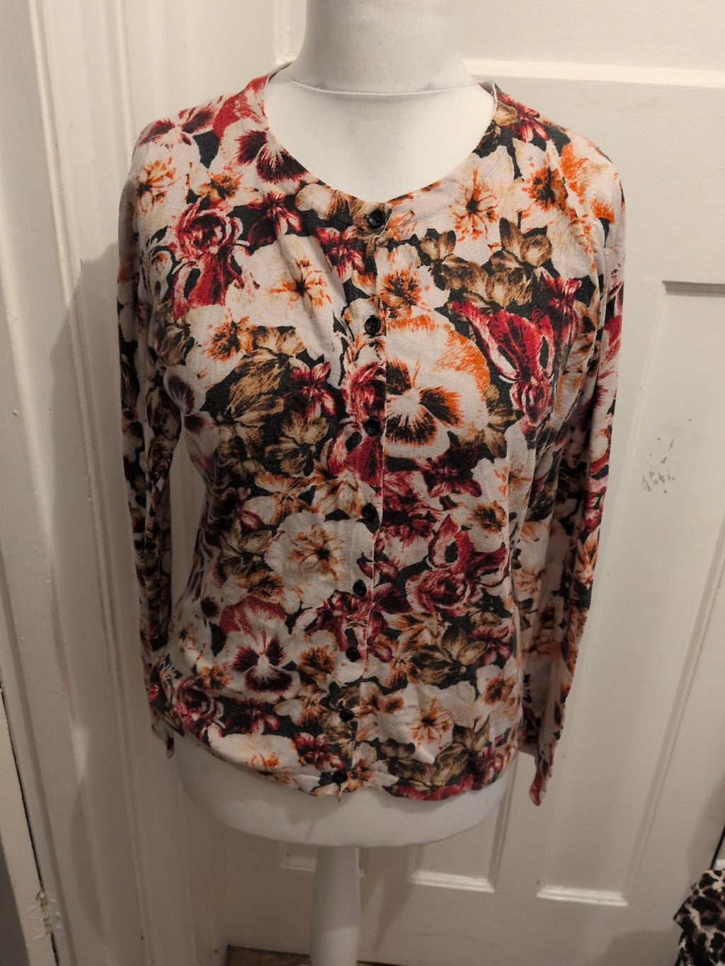 Next 16 Beige Floral Long Sleeve Buttoned Cardigan