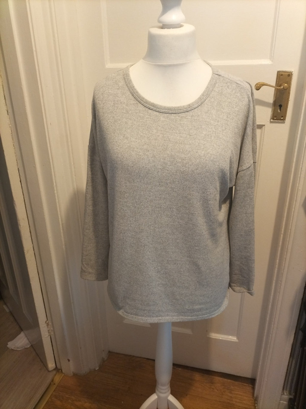 Ladies F&F Size 12 Grey Long Sleeved Triangle Cut Out Top